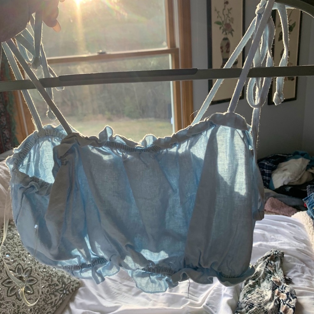 LA Hearts baby blue puffed bra top